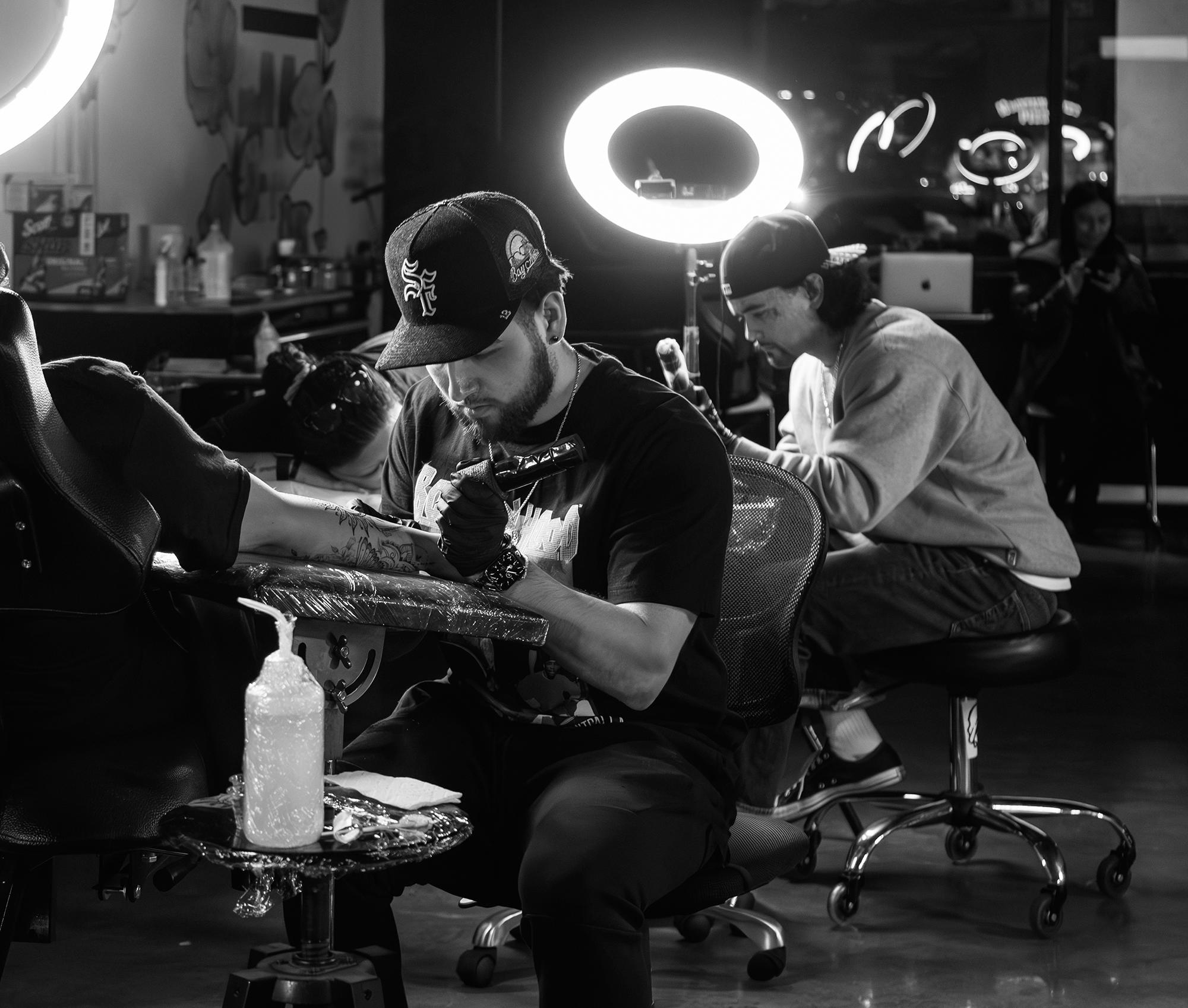 A popular tattoo shop studio in Livermore, CA tattooing clients