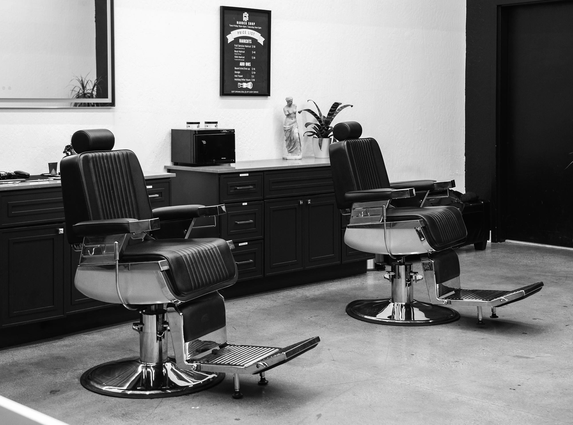 Classic barber shop chairs at Rich in Flesh in Livermore CA